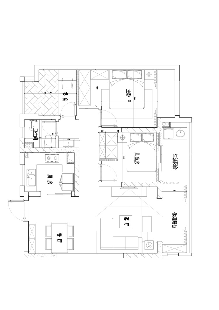 89平九龙仓碧玺简欧风格-婚房-平面布置图