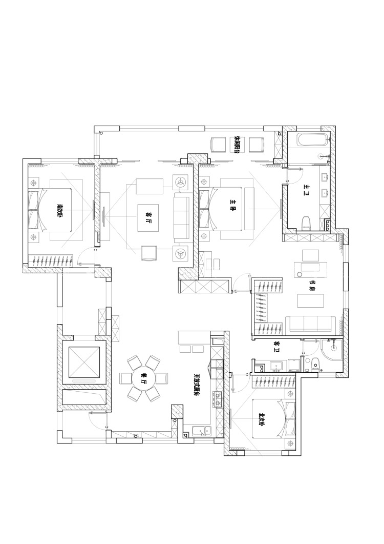 160平长泰国际新中式风格-婚房-平面布置图