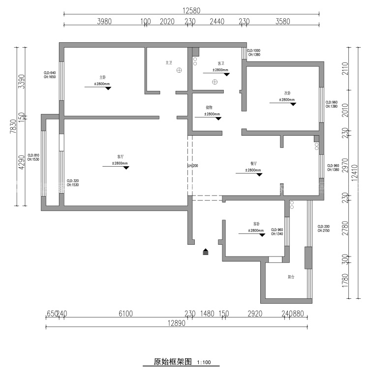 139平中央豪庭柿园简美风格-业主需求&原始结构图