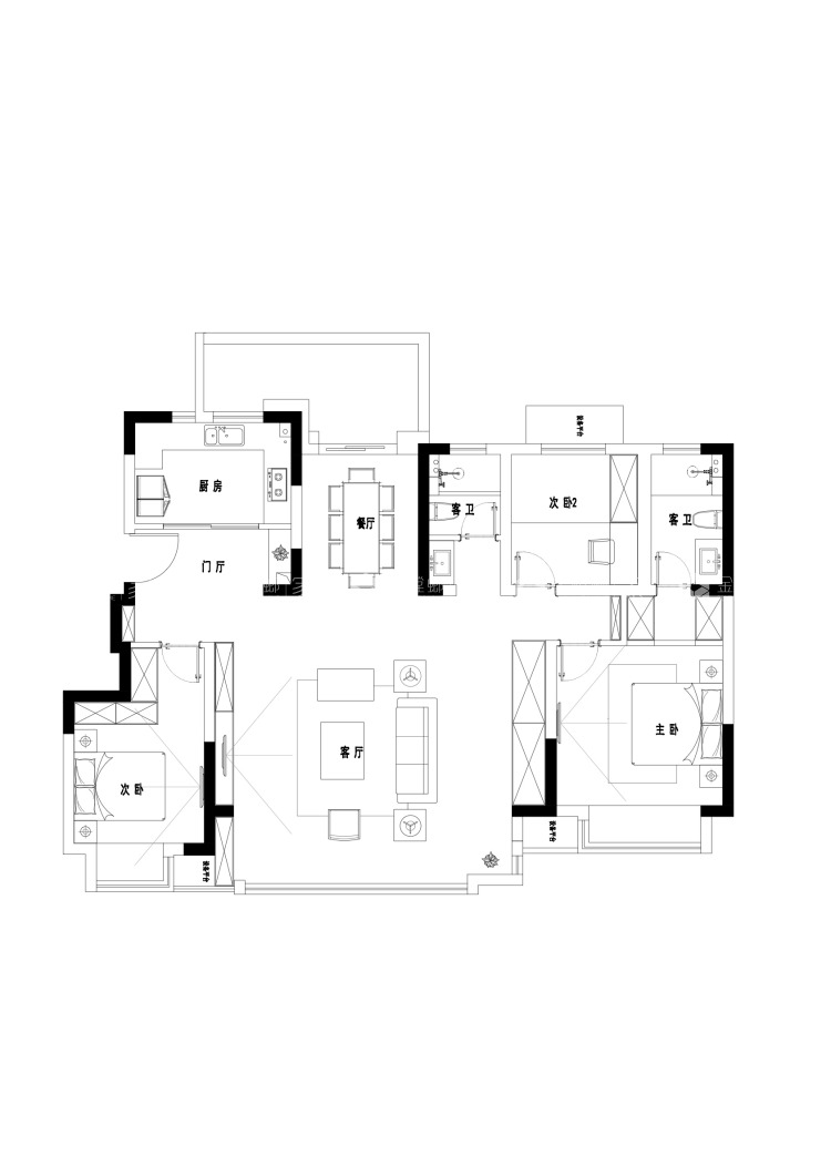 135平保利印象现代风格-平面布置图