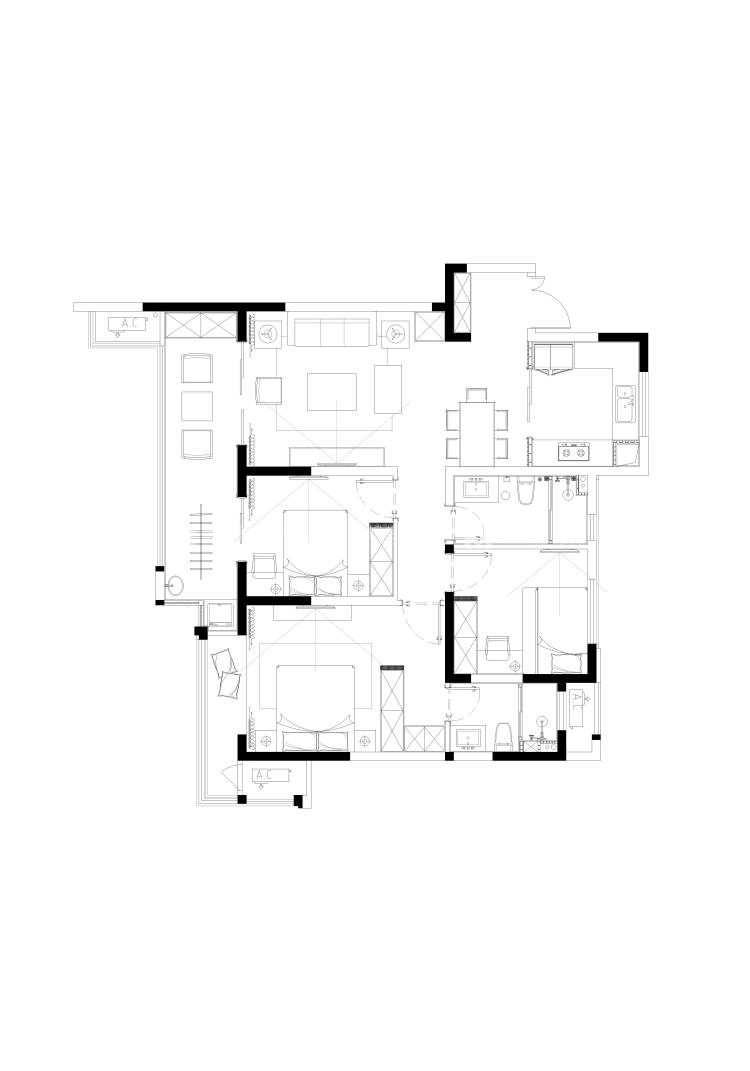 120平美的公园天下现代风格-平面布置图