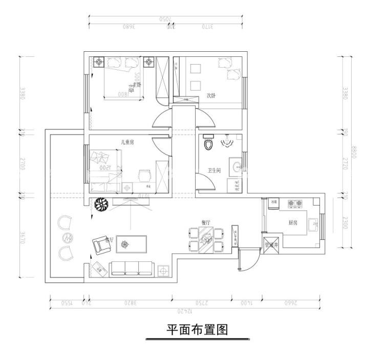 98平碧水豪庭美式风格-平面布置图