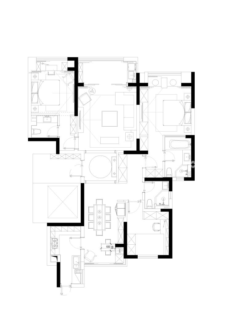 100平孔雀雅园北欧风格-平面布置图