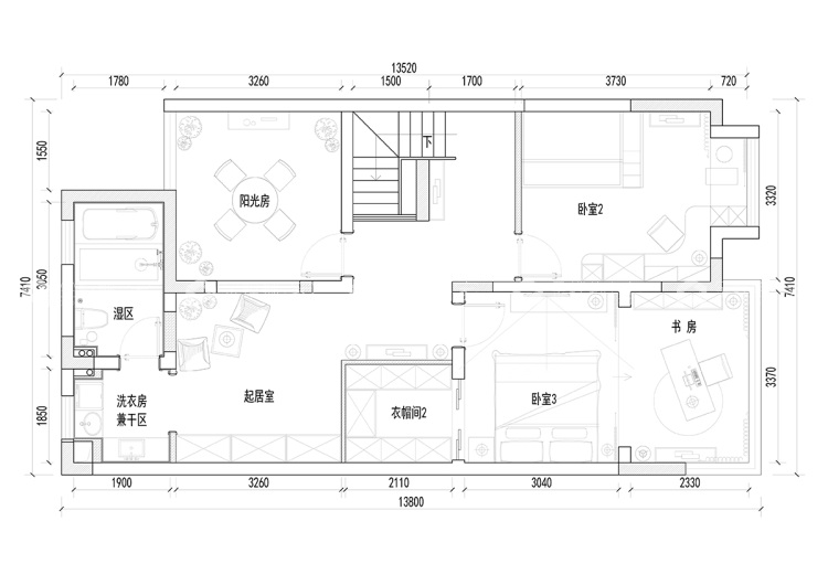 180平华夏春晓现代风格-原木格调与生活空间的对话-平面布置图