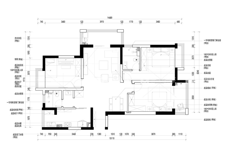 96平蓝庭国际现代风格-平面布置图