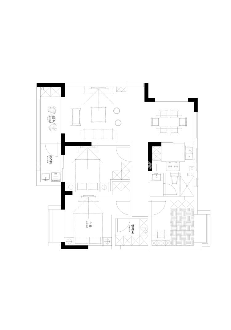 115平理想湾现代风格-平面布置图