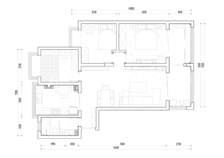 90平梁溪警苑美式风格-平面布置图