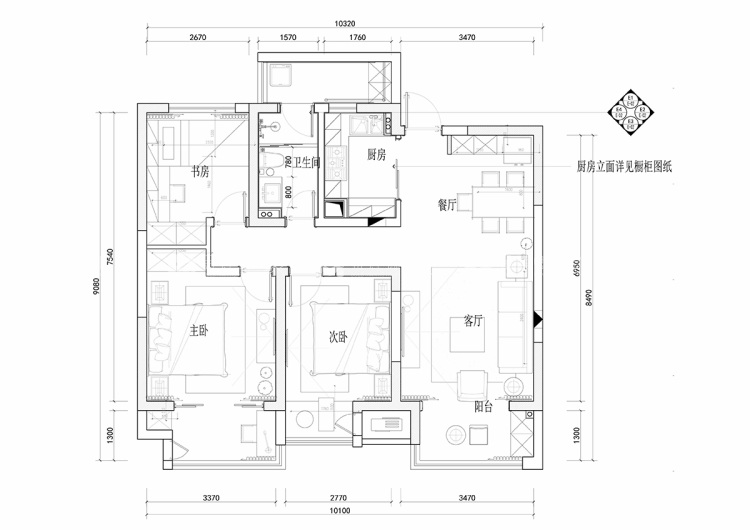 120平时代上城现代风格-时尚别致的闲居-平面布置图