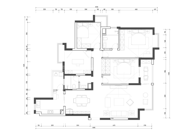130平蠡湖一号简欧风格-平面布置图