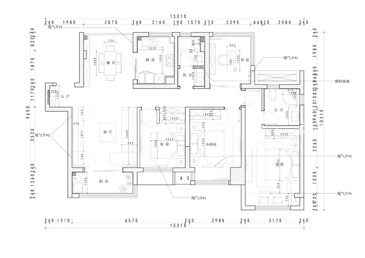 98平运河壹号府新中式风格-平面布置图