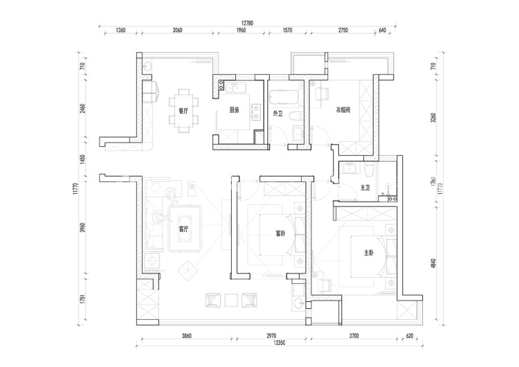 105平海岸城现代风格-平面布置图