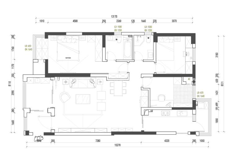 108平中建溪岸观邸简欧风格-平面布置图