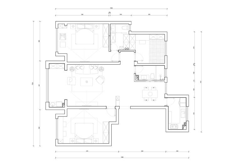 105平博大欢乐颂现代风格-优雅轻奢案例-平面布置图