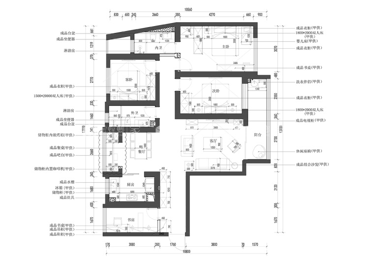 105平朗诗新郡北欧风格-温暖优雅北欧风案例-平面布置图