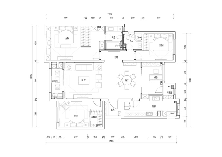 180平满堂院现代风格-姿意的港式生活-平面布置图
