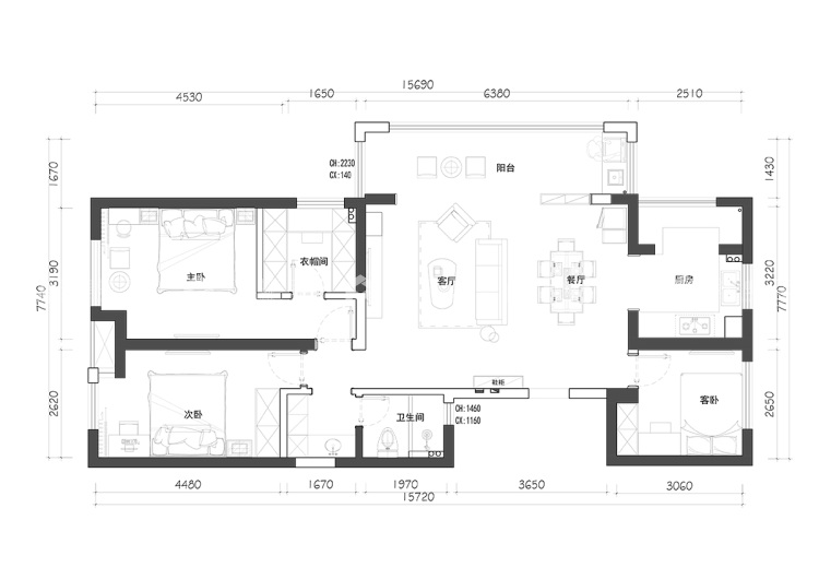 92平金科世界城现代风格-平面布置图