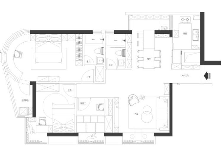 120平凯旋城现代风格-平面设计图及设计说明