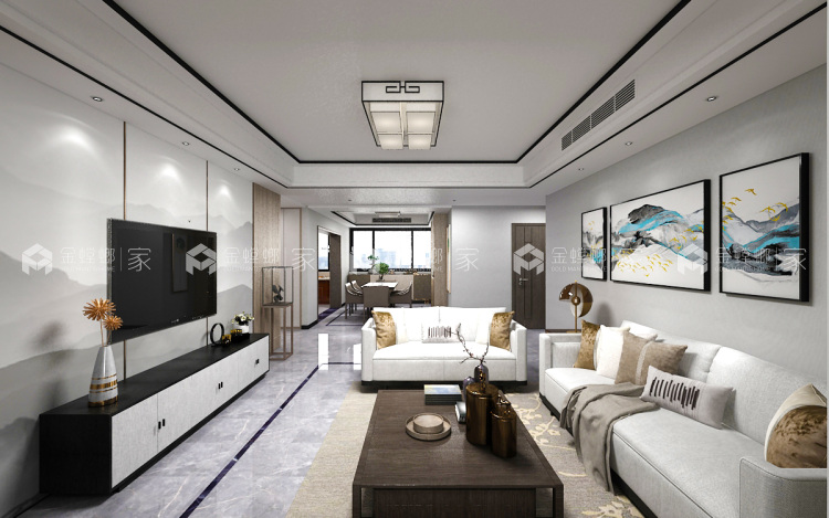 160平宏润花园新中式风格-简洁明快的空间，完美的呈现出中式文化底蕴-空间效果图