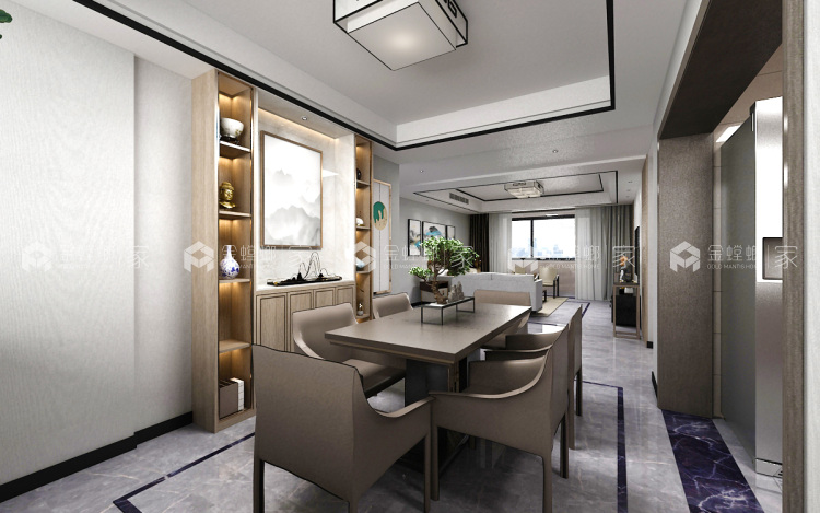 160平宏润花园新中式风格-简洁明快的空间，完美的呈现出中式文化底蕴-空间效果图