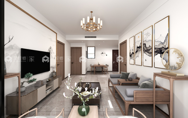 96平幸福里二期新中式风格-现代与古典的完美结合-空间效果图