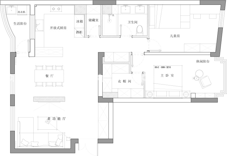 120平鹿特丹花园北欧风格-平面布置图