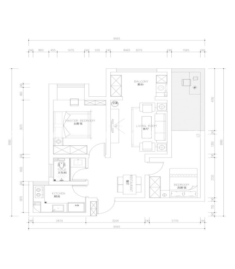 80平嘉州长卷现代风格-平面设计图及设计说明