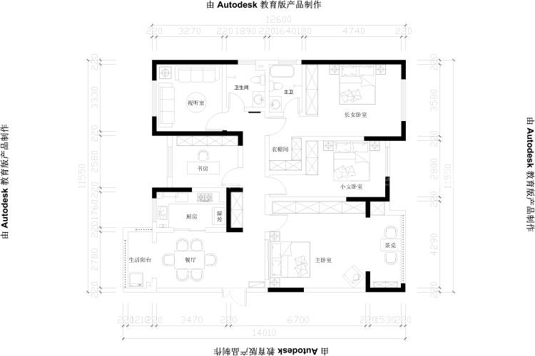 150平信华城现代风格-平面布置图