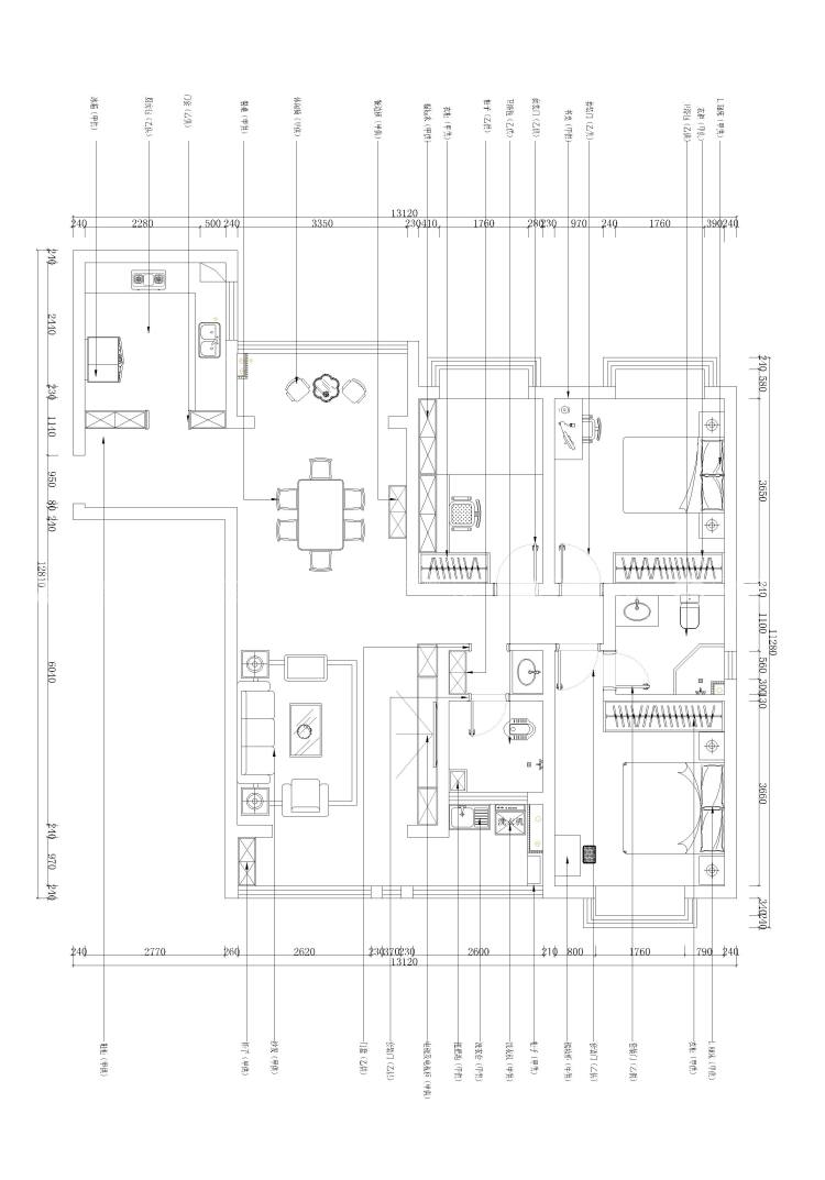 128平金色尚居现代风格-平面布置图