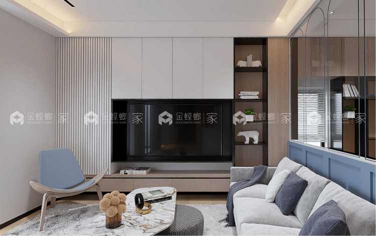 133平城邦花园现代风格-神秘蓝 撩拨着我的心-客厅效果图及设计说明