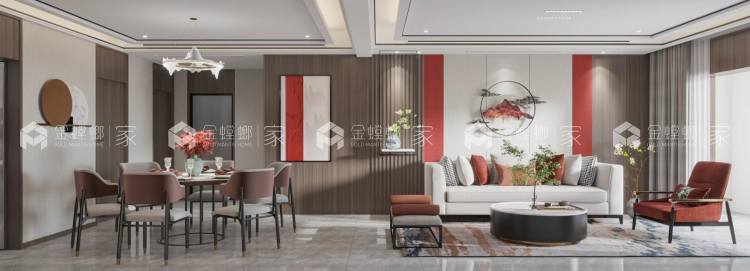 140平惠浦新世纪新中式风格-空间效果图