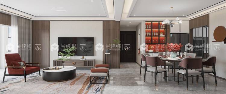 140平惠浦新世纪新中式风格-空间效果图