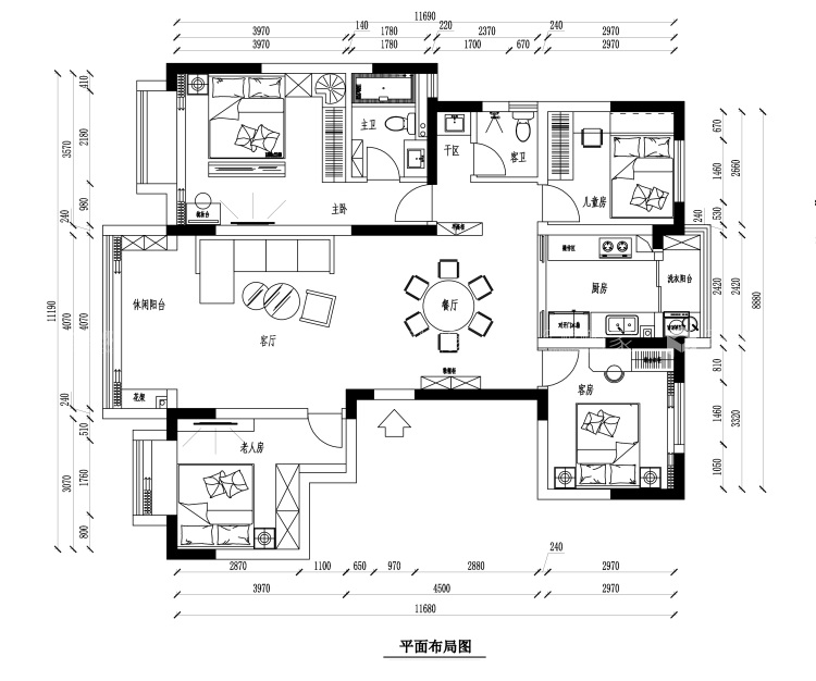 140平佳兆业·悦峰新中式风格-平面布置图