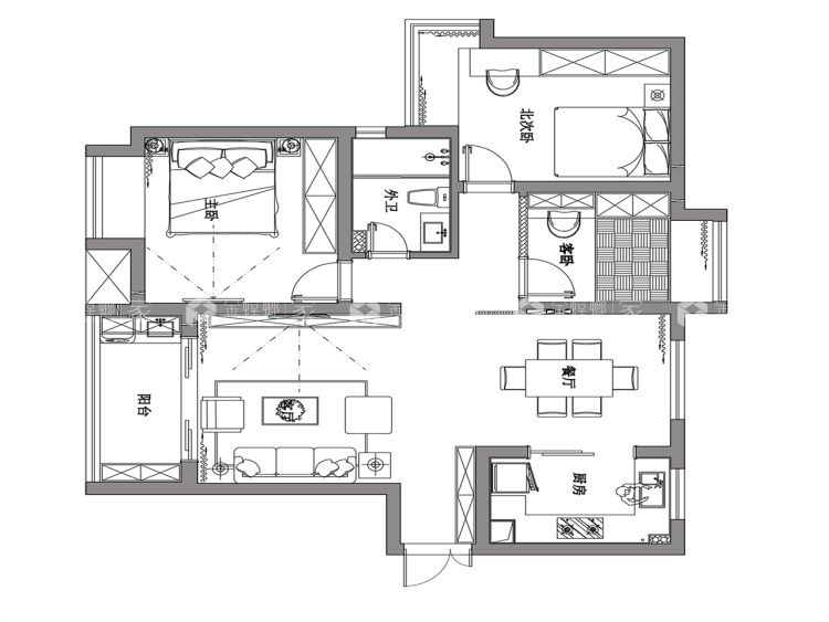 115平水漾花城现代风格-平面布置图