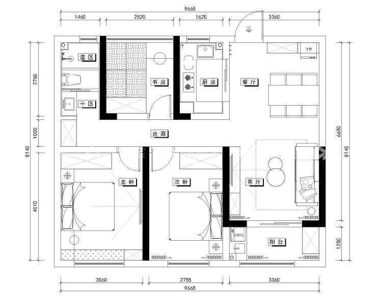 90平朗悦公园府北欧风格-清风徐来-平面设计图及设计说明