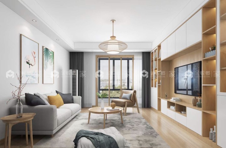 90平朗悦公园府北欧风格-清风徐来-客厅效果图及设计说明