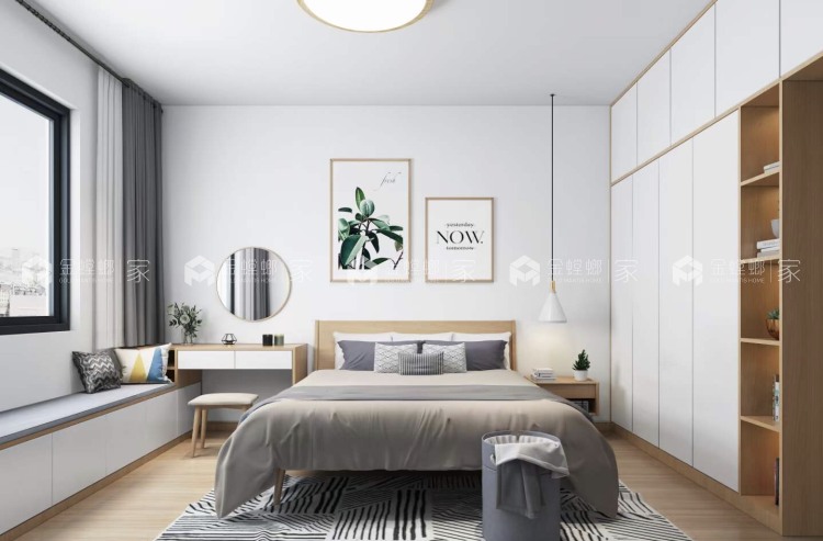 90平朗悦公园府北欧风格-清风徐来-卧室效果图及设计说明