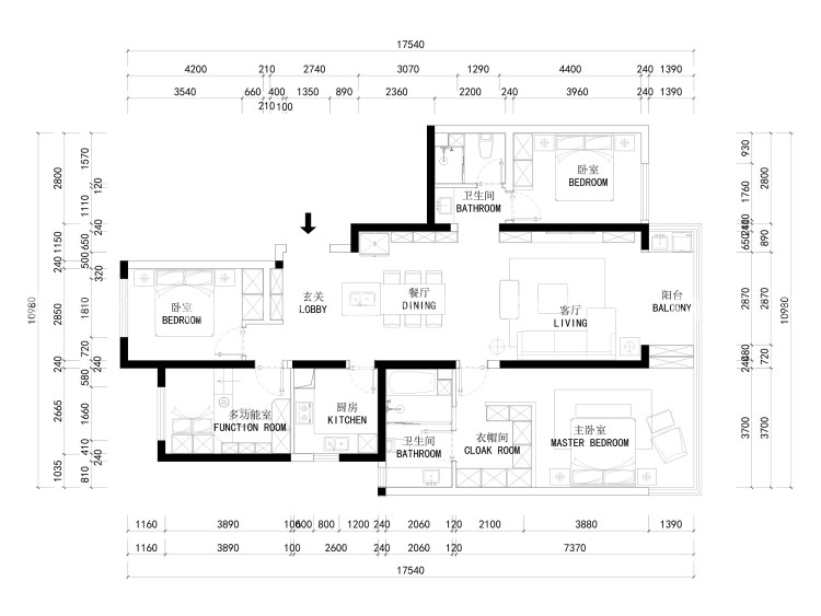 190平金水府现代风格-平面布置图