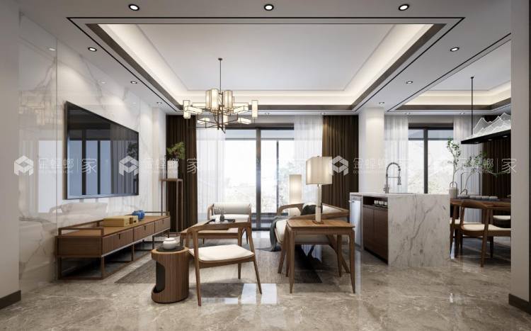 160平中粮本岸新中式风格-于方圆之中，内有乾坤-空间效果图