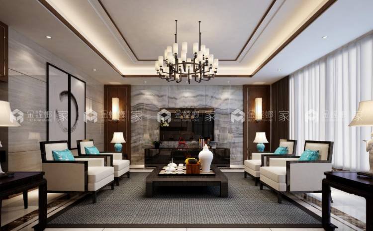 260平水岸清华新中式风格-空间效果图