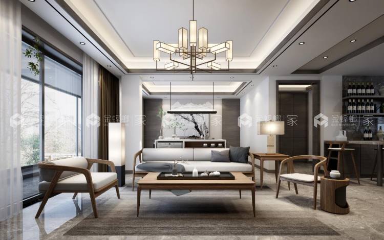 160平中粮本岸新中式风格-于方圆之中，内有乾坤-空间效果图