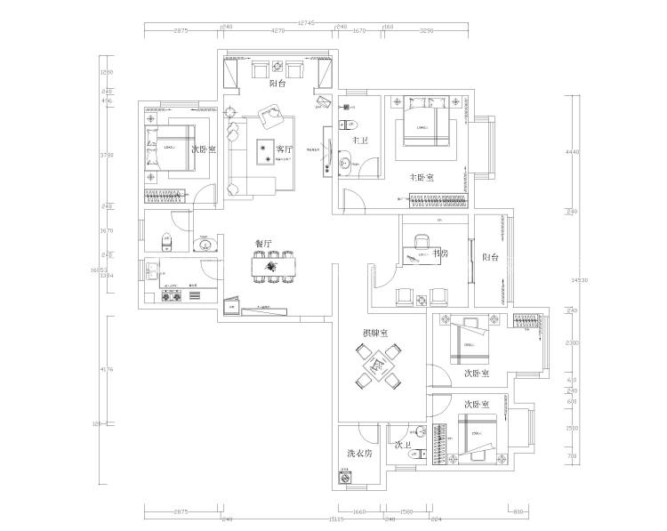 135平奥兰和园现代风格-平面布置图