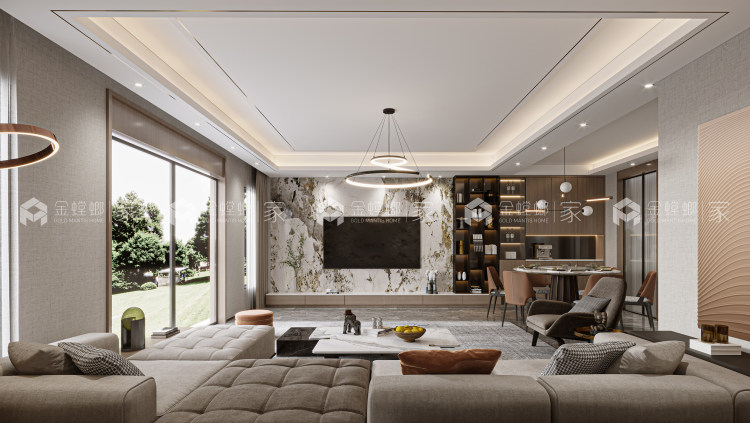 300平九龙仓逅湾雅苑现代风格-家有一面书墙-空间效果图