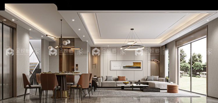 300平九龙仓逅湾雅苑现代风格-家有一面书墙-空间效果图