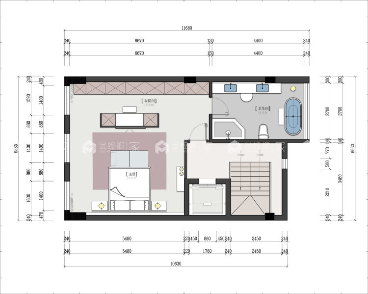 300平九龙仓逅湾雅苑现代风格-家有一面书墙-平面布置图