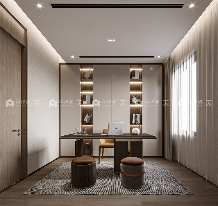 300平九龙仓逅湾雅苑现代风格-家有一面书墙-空间效果图