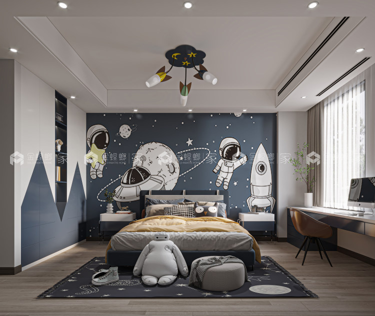 300平九龙仓逅湾雅苑现代风格-家有一面书墙-空间效果图