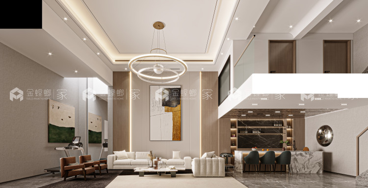 300平九龙仓逅湾雅苑现代风格-家有一面书墙-空间效果图