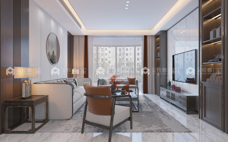 184平滨湖一号新中式风格-演绎简约新中式-空间效果图