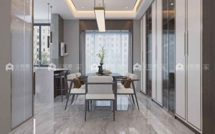 184平滨湖一号新中式风格-演绎简约新中式-空间效果图