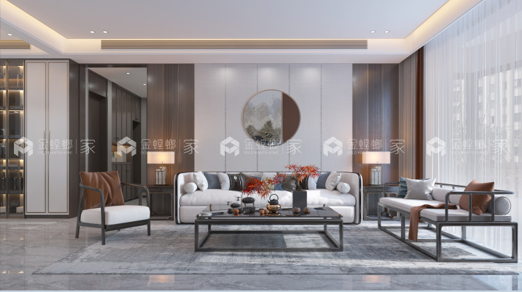 184平滨湖一号新中式风格-演绎简约新中式-空间效果图